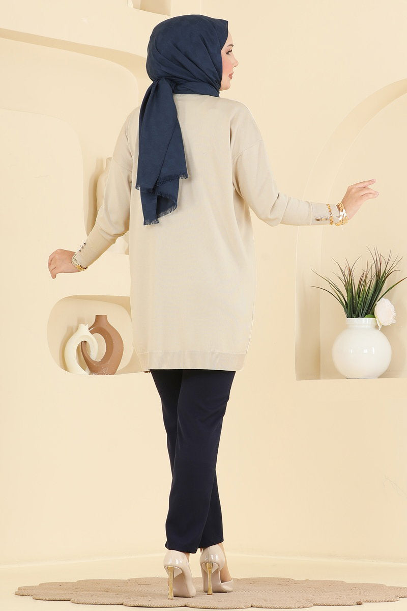 Embroidered Mercerised Tunic - Stone