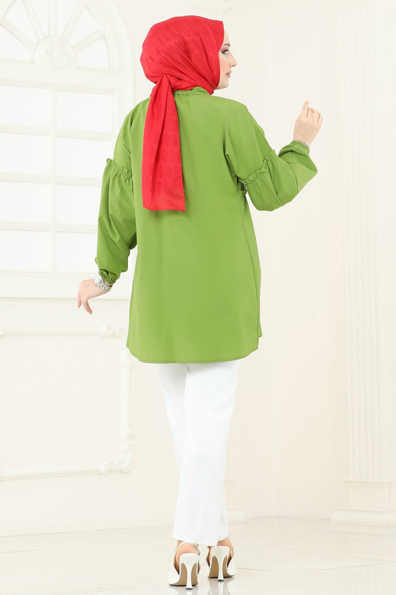 Embroidered Poplin Tunic - Pistachio