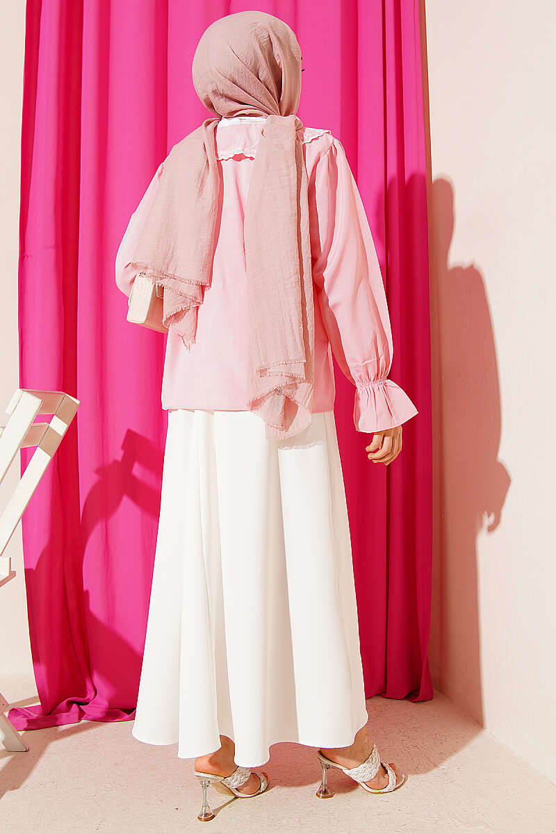 Embroidered Peter Pan Collar Skirt Set - Pink