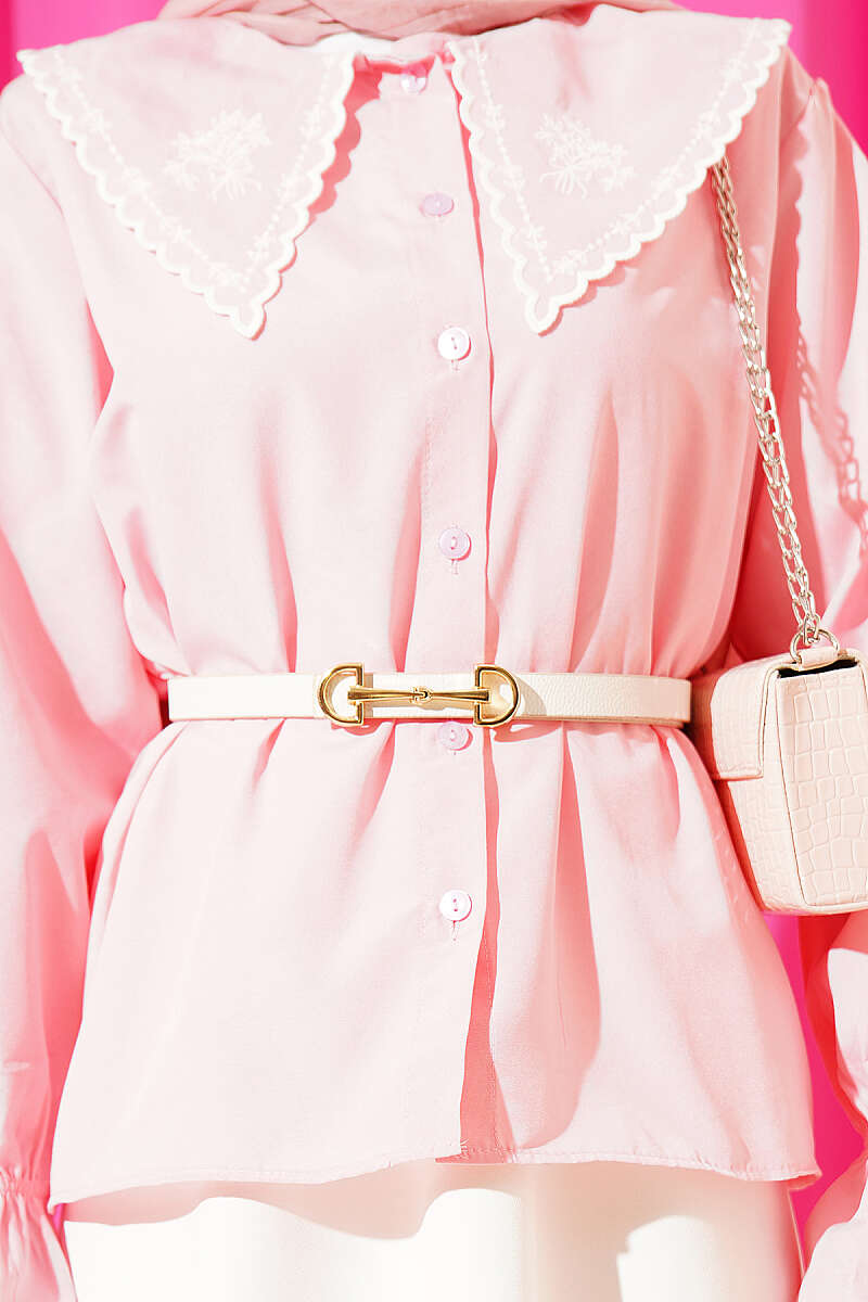 Embroidered Peter Pan Collar Skirt Set - Pink