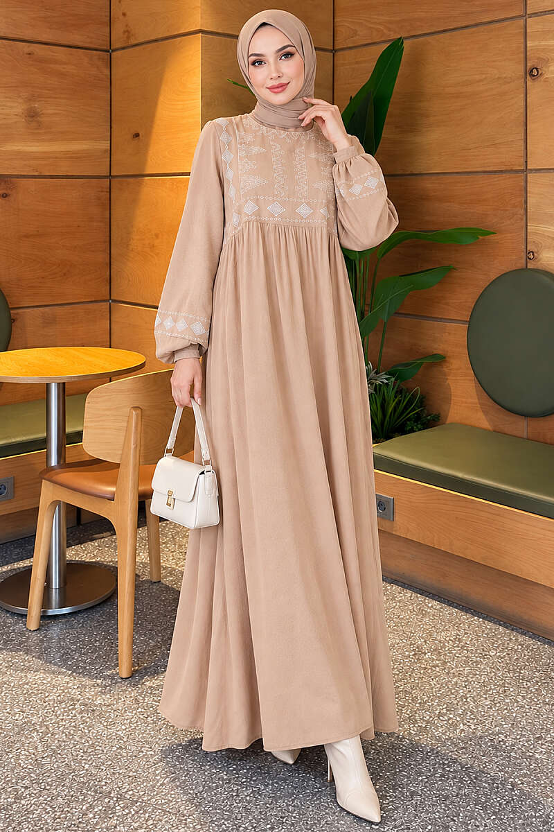 Embroidered Belmando Dress - Beige