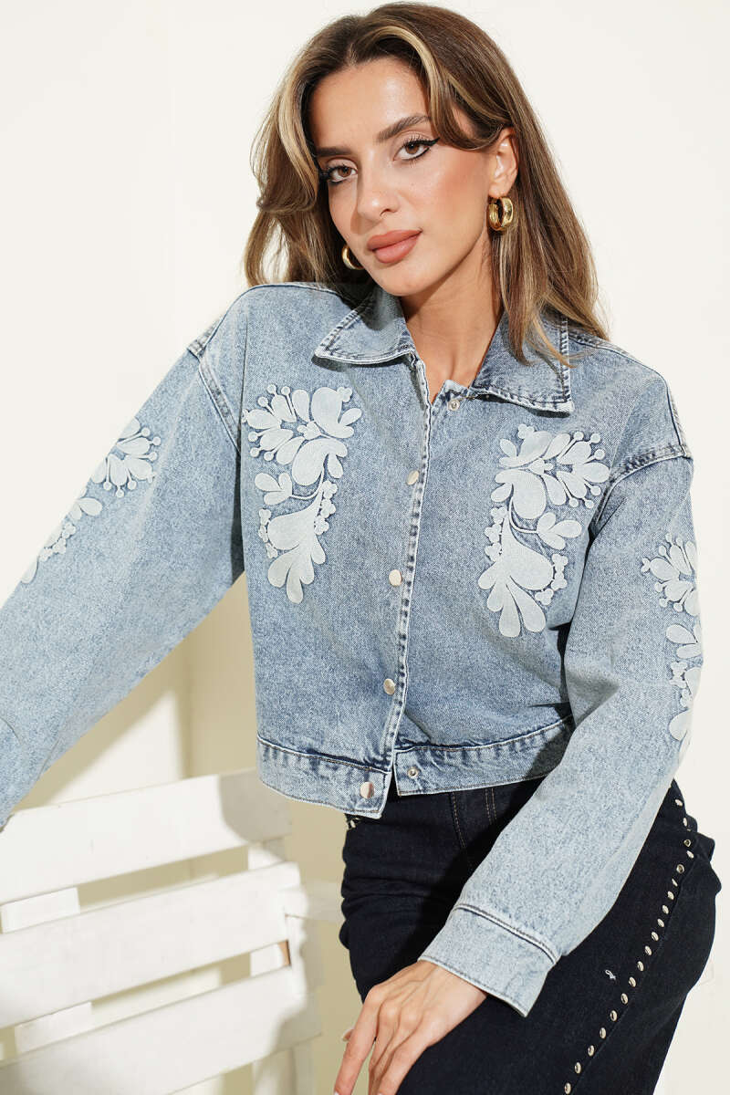 Short Jacket with Embroidery Detail - Denim Blue