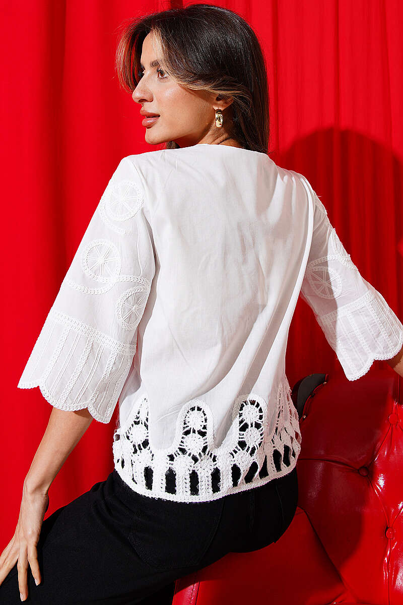 Embroidered Half-Sleeve Button Shirt - White