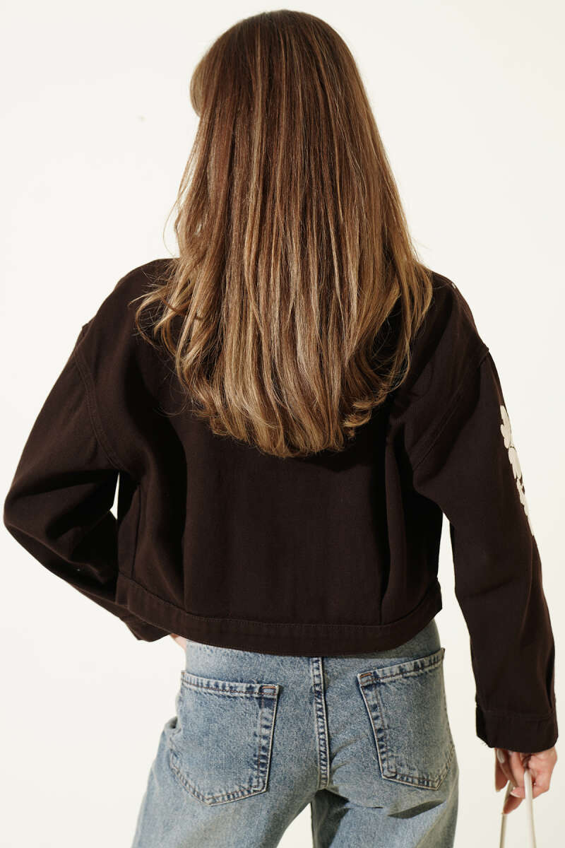 Short Embroidered Gabardine Jacket - Brown