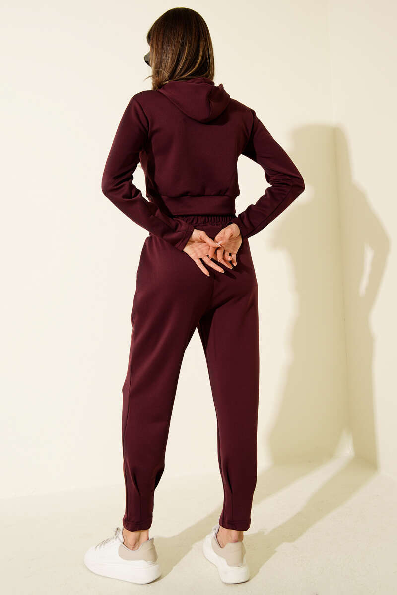 Embroidered Hooded Crop Two-Piece Set - Plum