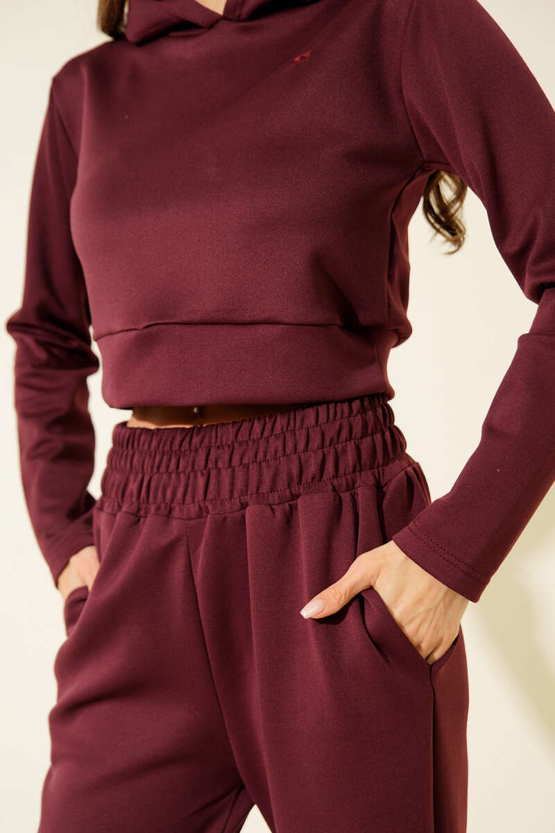 Embroidered Hooded Crop Two-Piece Set - Plum