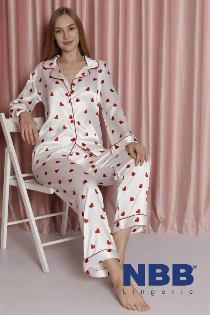 NBB Printed Satin Pyjama Set - Ecru