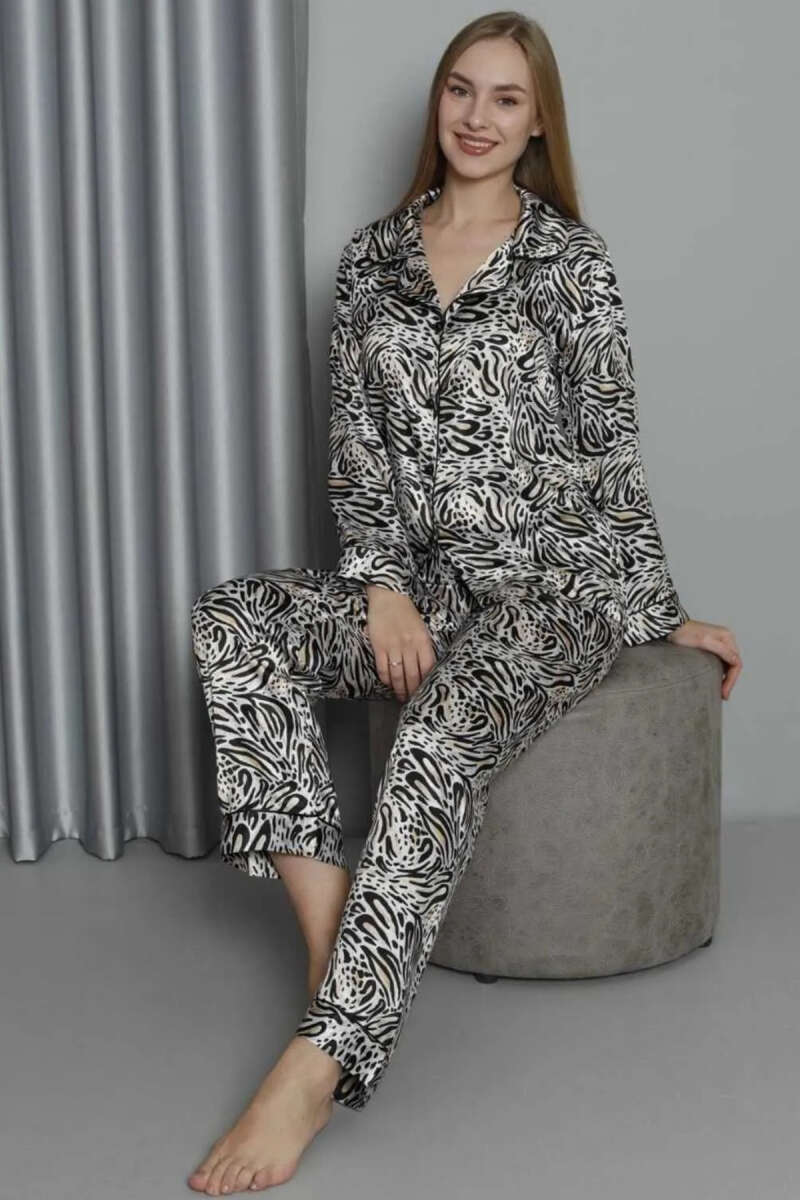 NBB Printed Satin Pyjama Set - Black-White