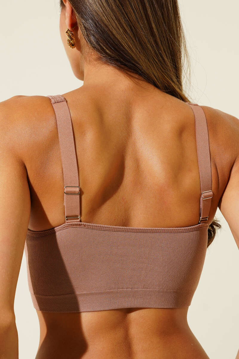 NBB Wide-Neck Ribbed Bra - Mink