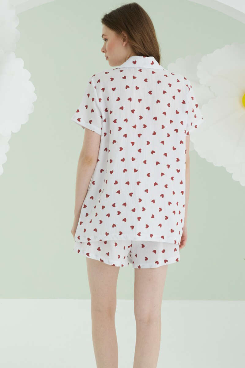NBB Heart Button Linen Shorts Pyjama Set - Ecru