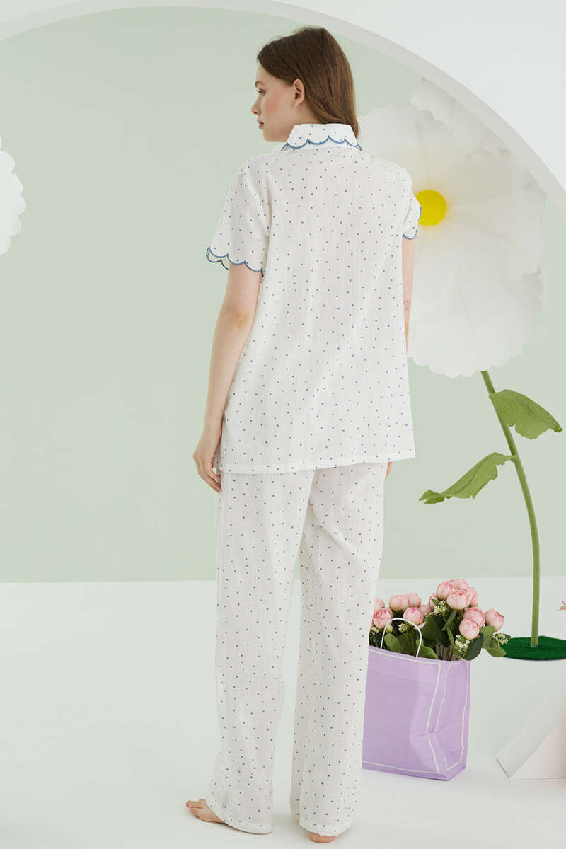 NBB Polka Dot Linen Pyjama Set - Blue