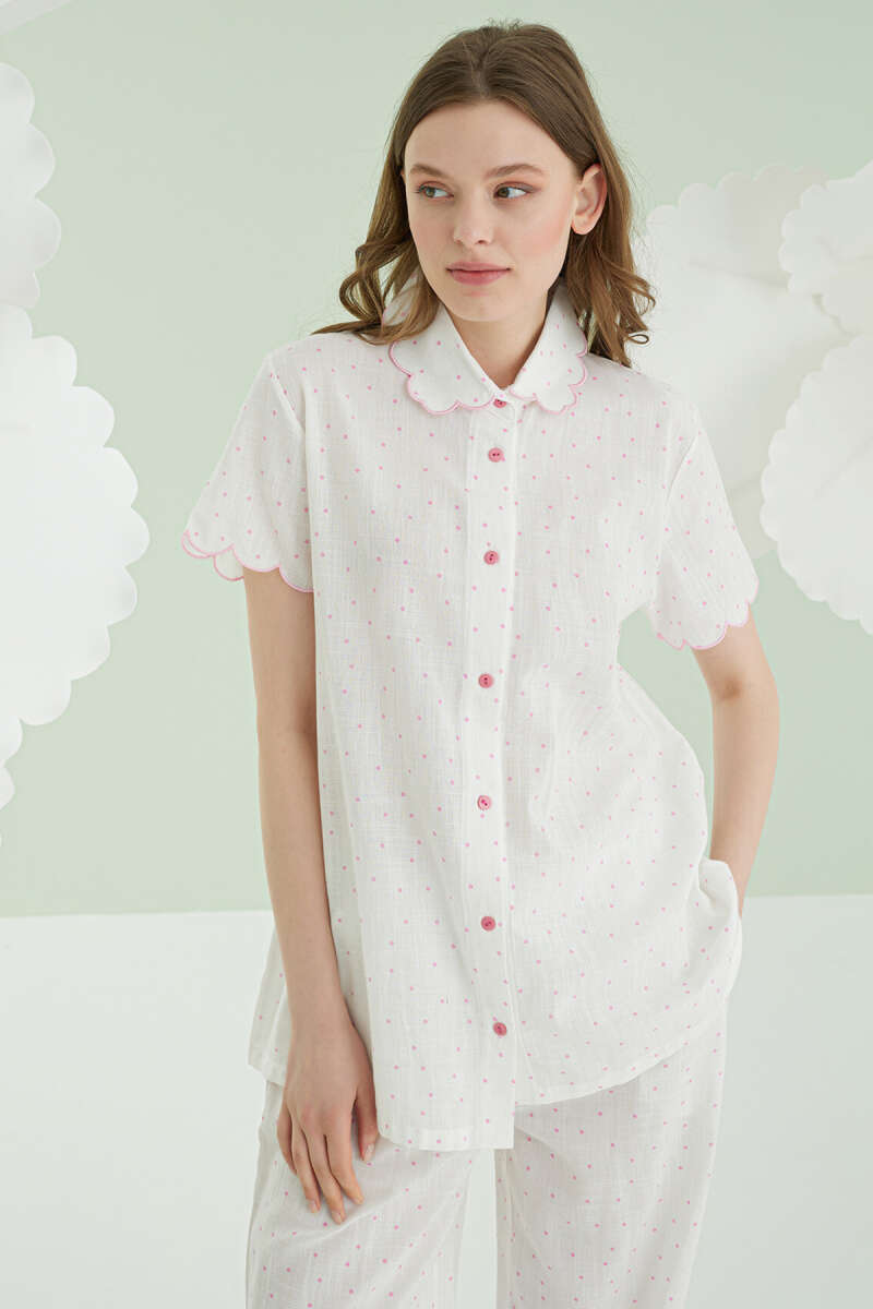 NBB Polka Dot Linen Pyjama Set - Pink