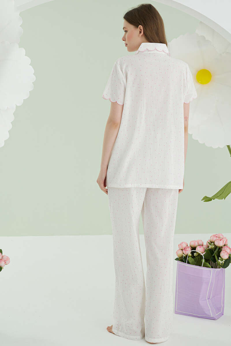 NBB Polka Dot Linen Pyjama Set - Pink