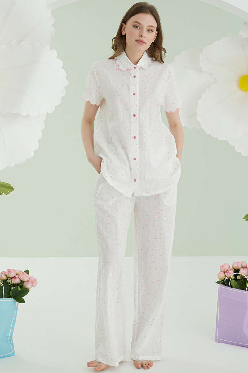 NBB Polka Dot Linen Pyjama Set - Pink