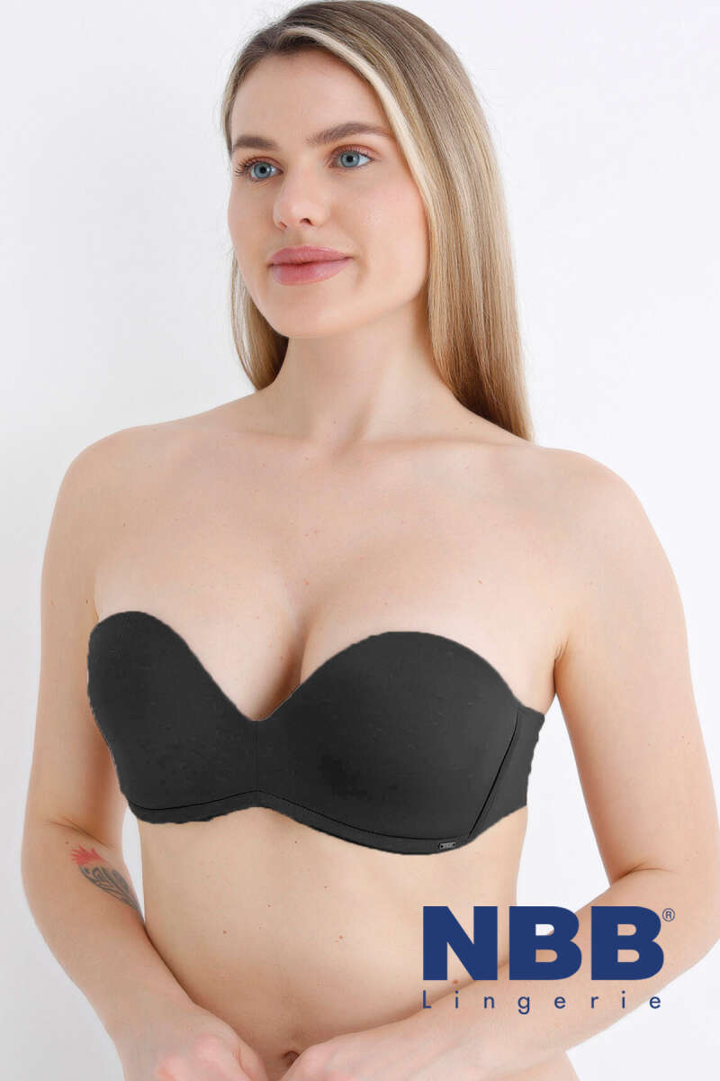 NBB Padded Wireless Strapless Bra - Black