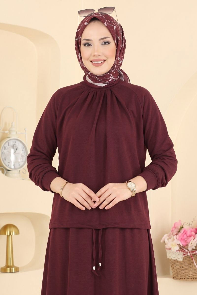 Pintuck Modal Two-Piece Set - Burgundy