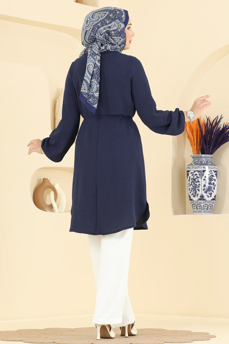 Aerobin Two-Piece Set with Pintucks - Navy-Ecru