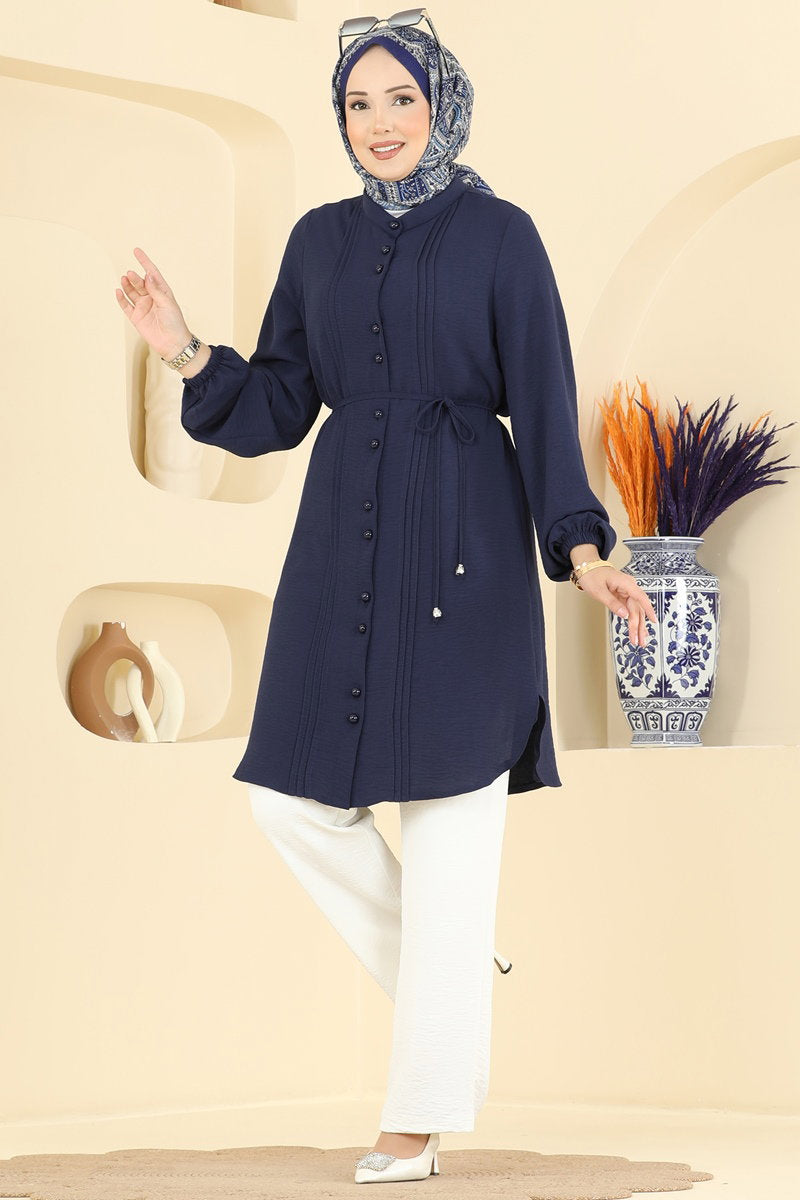 Aerobin Two-Piece Set with Pintucks - Navy-Ecru