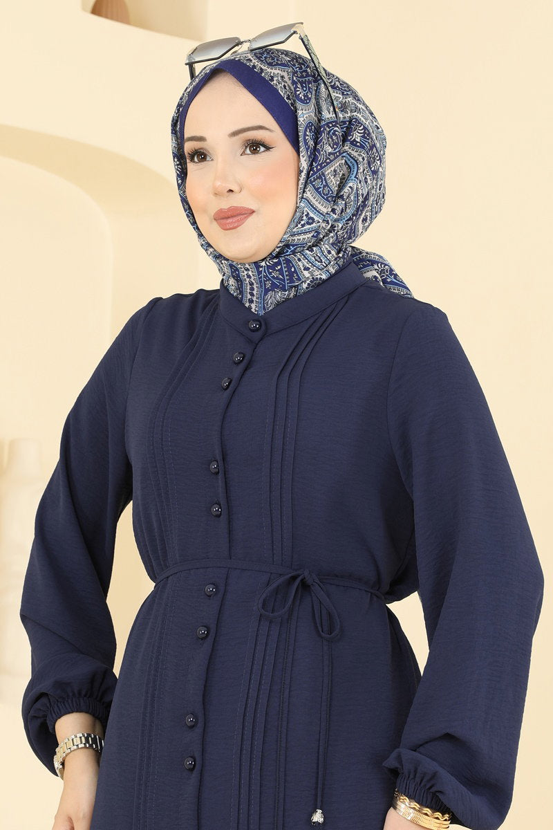 Aerobin Two-Piece Set with Pintucks - Navy-Ecru