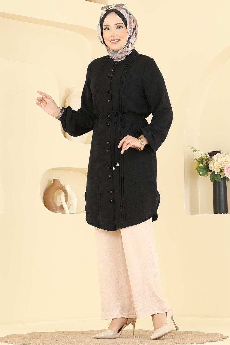 Aerobin Two-Piece Set with Pintucks - Black-Mink