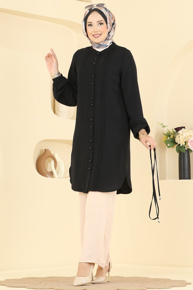 Aerobin Two-Piece Set with Pintucks - Black-Mink
