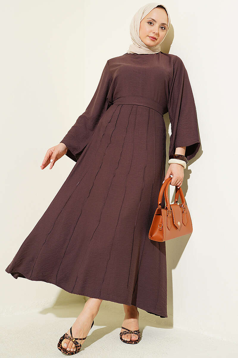 Ribbed-Blouse Skirt Set - Dark Brown