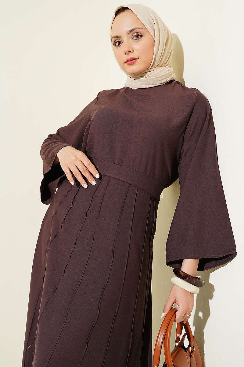 Ribbed-Blouse Skirt Set - Dark Brown