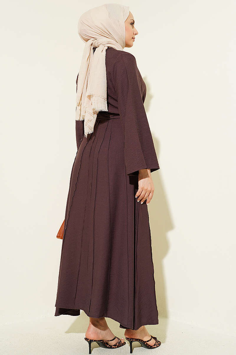 Ribbed-Blouse Skirt Set - Dark Brown