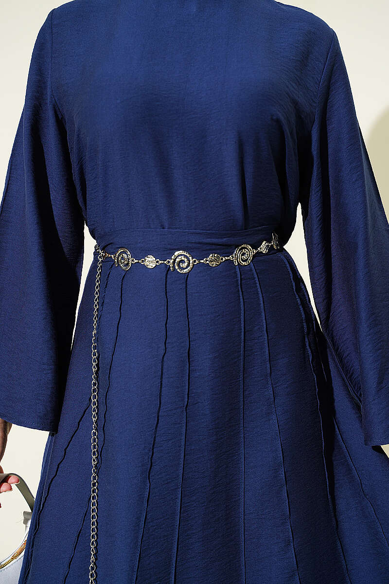 Ribbed-Blouse Skirt Set - Navy