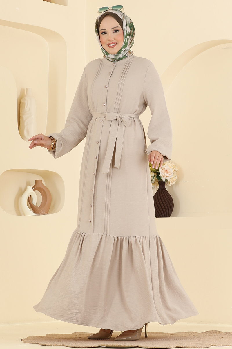 Aerobin Button Dress with Pintucks - Stone