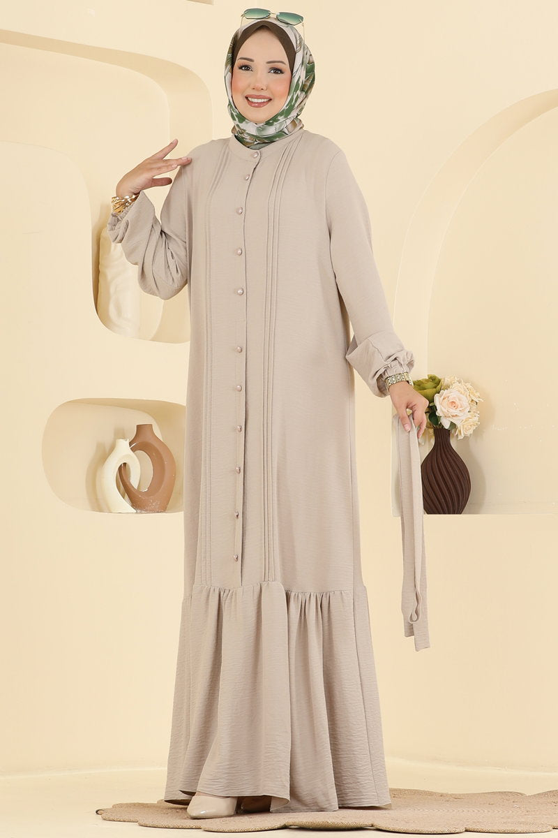 Aerobin Button Dress with Pintucks - Stone