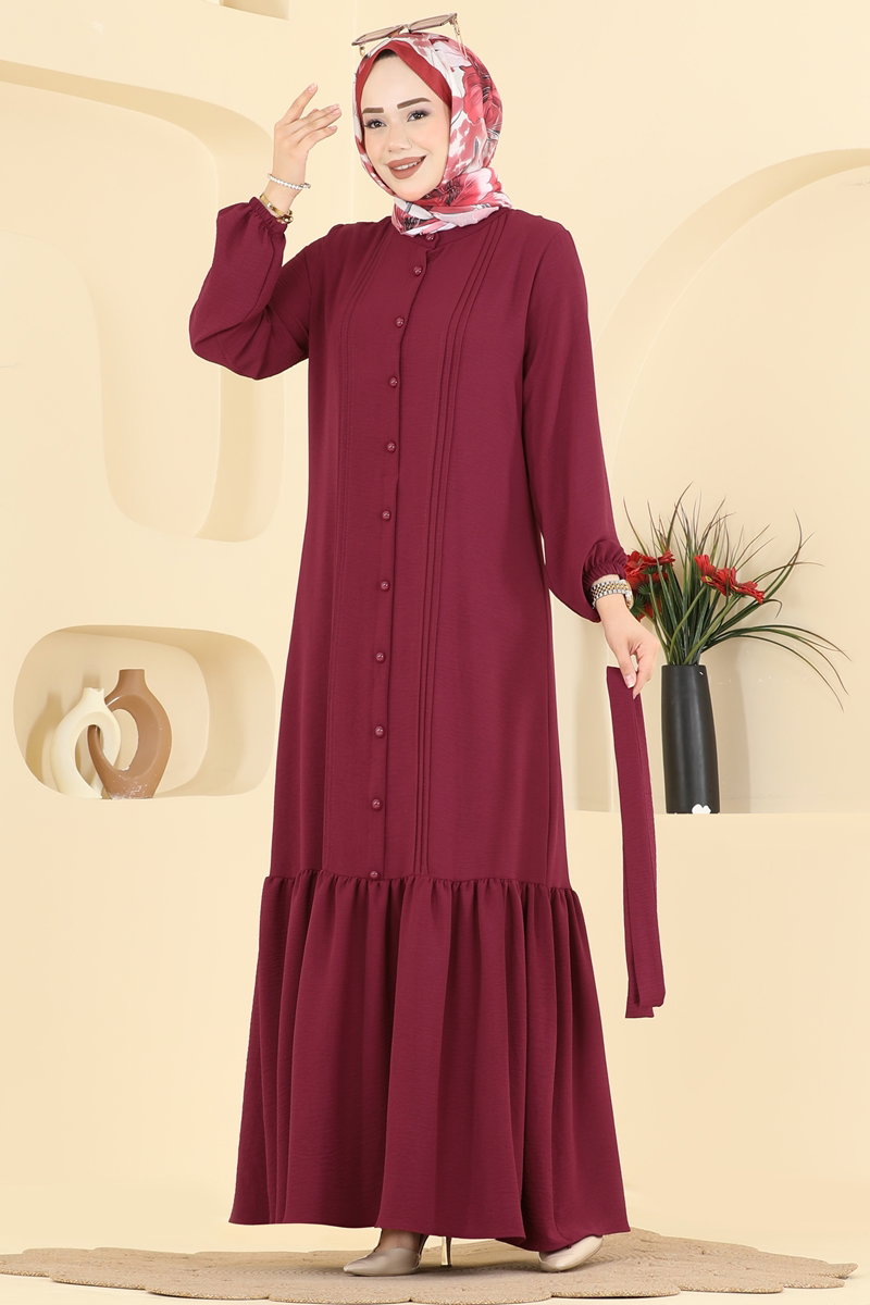 Aerobin Button Dress with Pintucks - Cherry