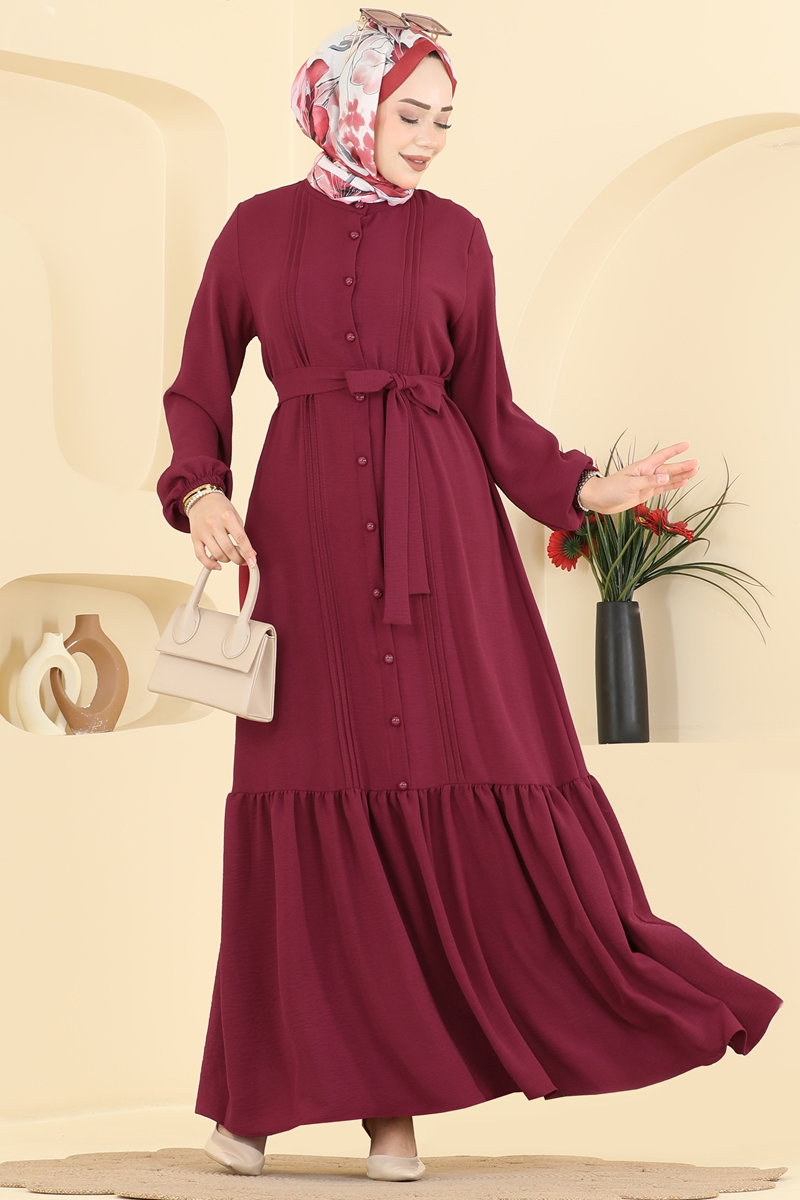 Aerobin Button Dress with Pintucks - Cherry