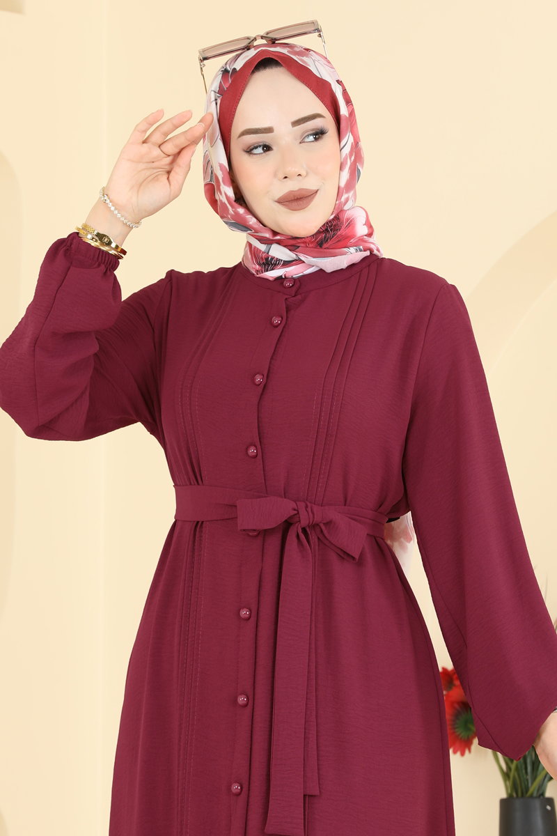 Aerobin Button Dress with Pintucks - Cherry