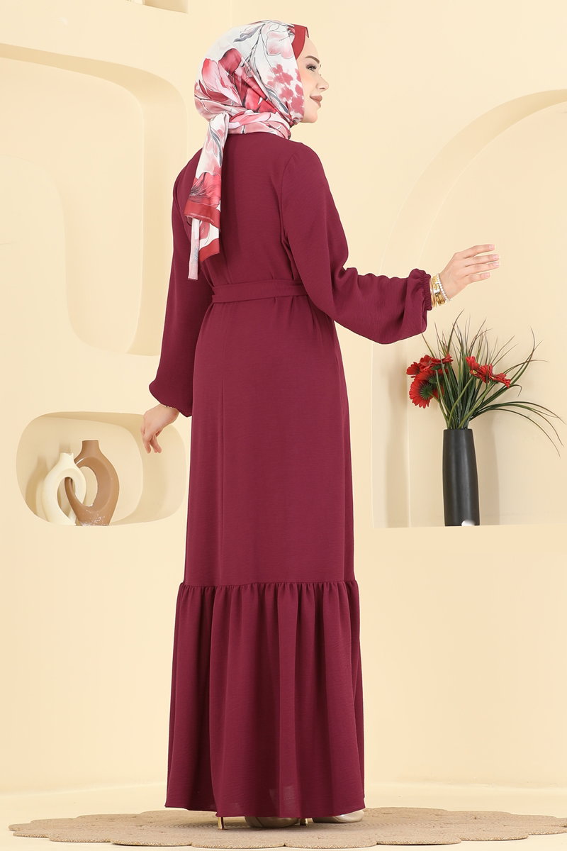 Aerobin Button Dress with Pintucks - Cherry