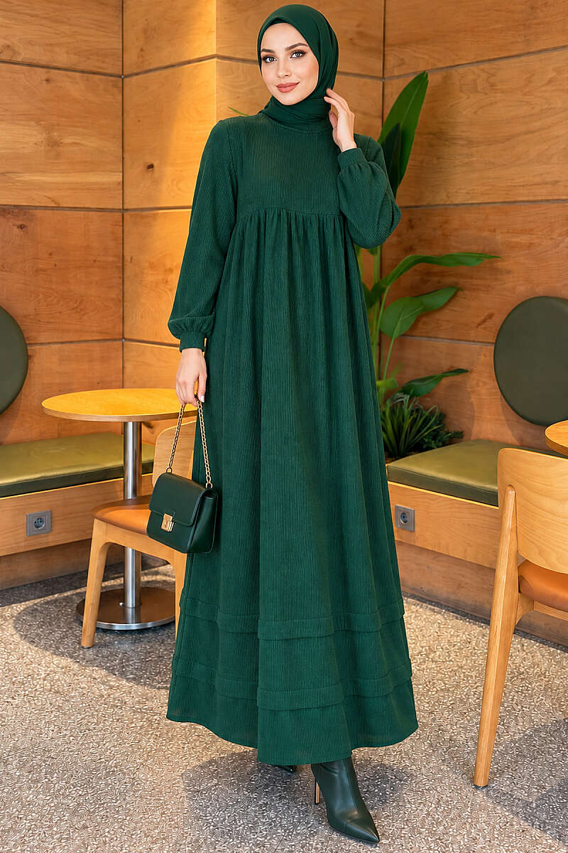 Ribbed Knit Jersey Dress - Green