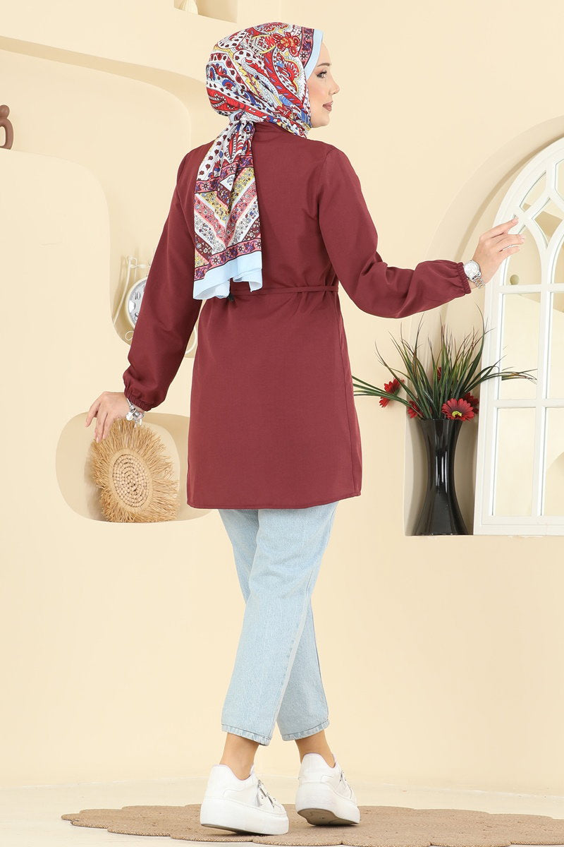 Pintuck Poly-Cotton Shirt - Burgundy