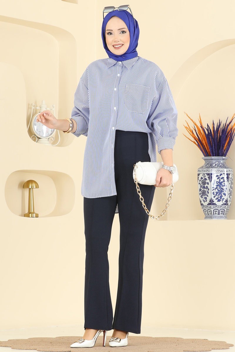 Crepe Trousers with Pintuck Seams - Navy