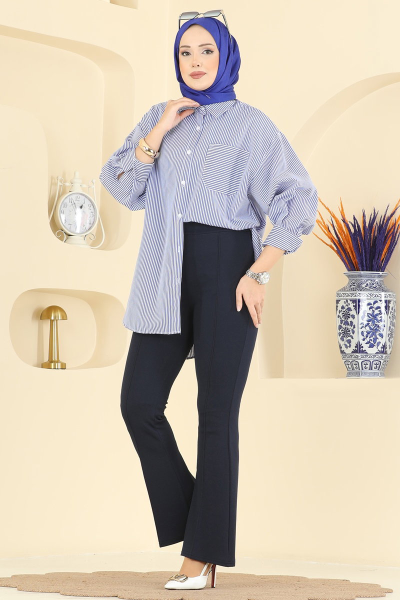 Crepe Trousers with Pintuck Seams - Navy