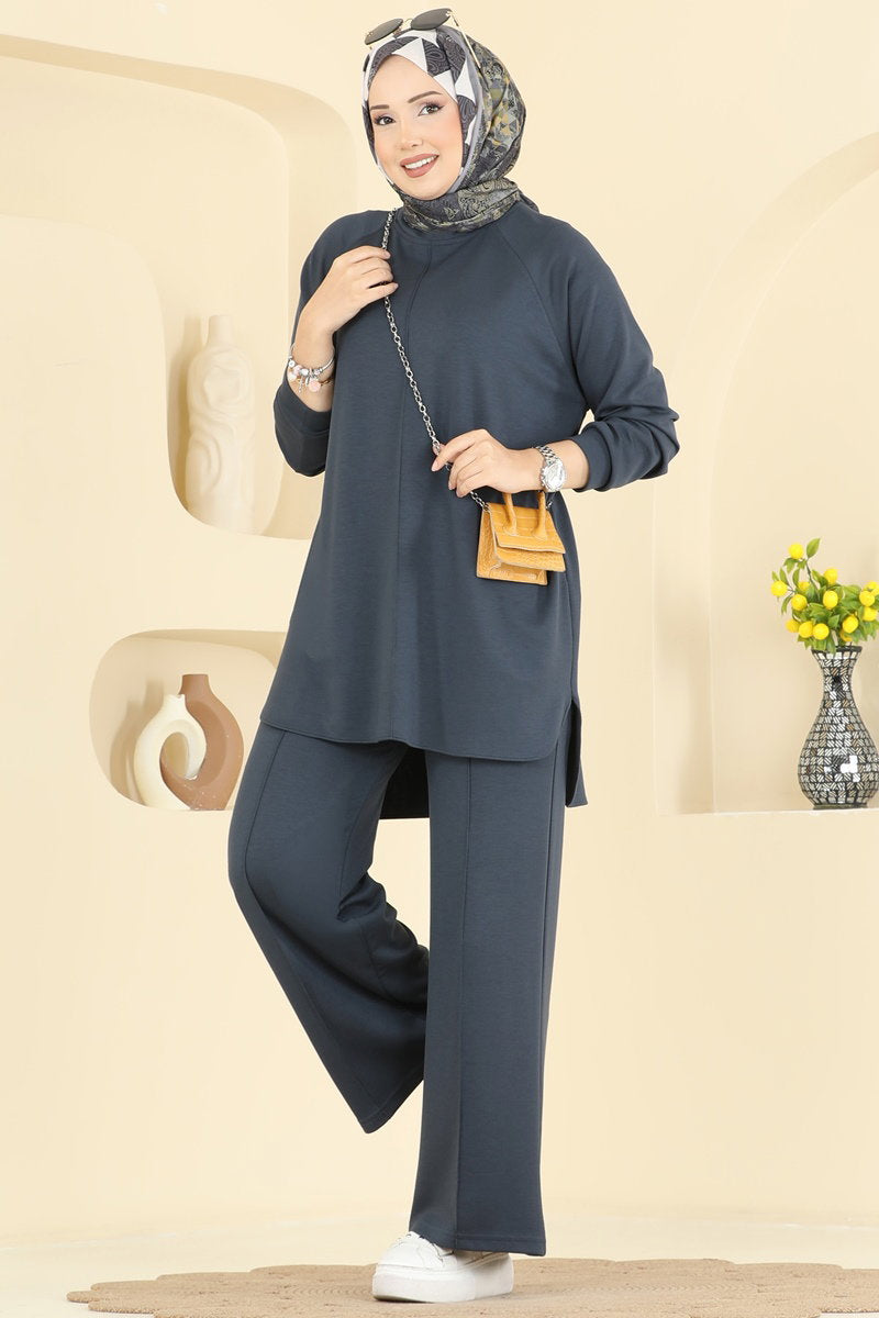 Modal Set with Pintuck Stitching - Charcoal