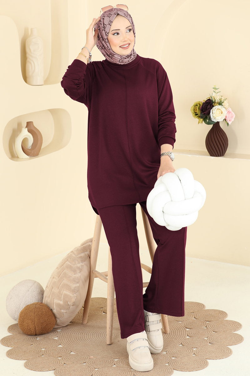 Modal Set with Pintuck Stitching - Burgundy