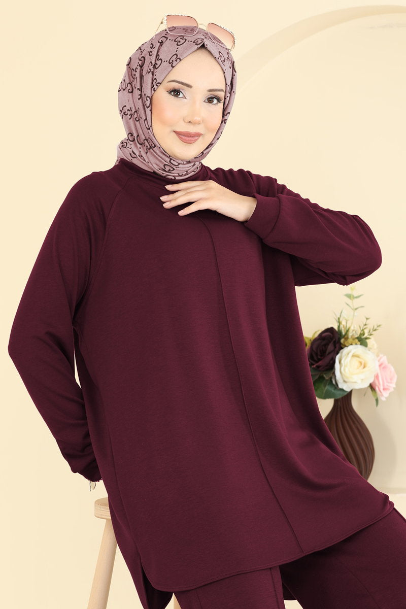 Modal Set with Pintuck Stitching - Burgundy