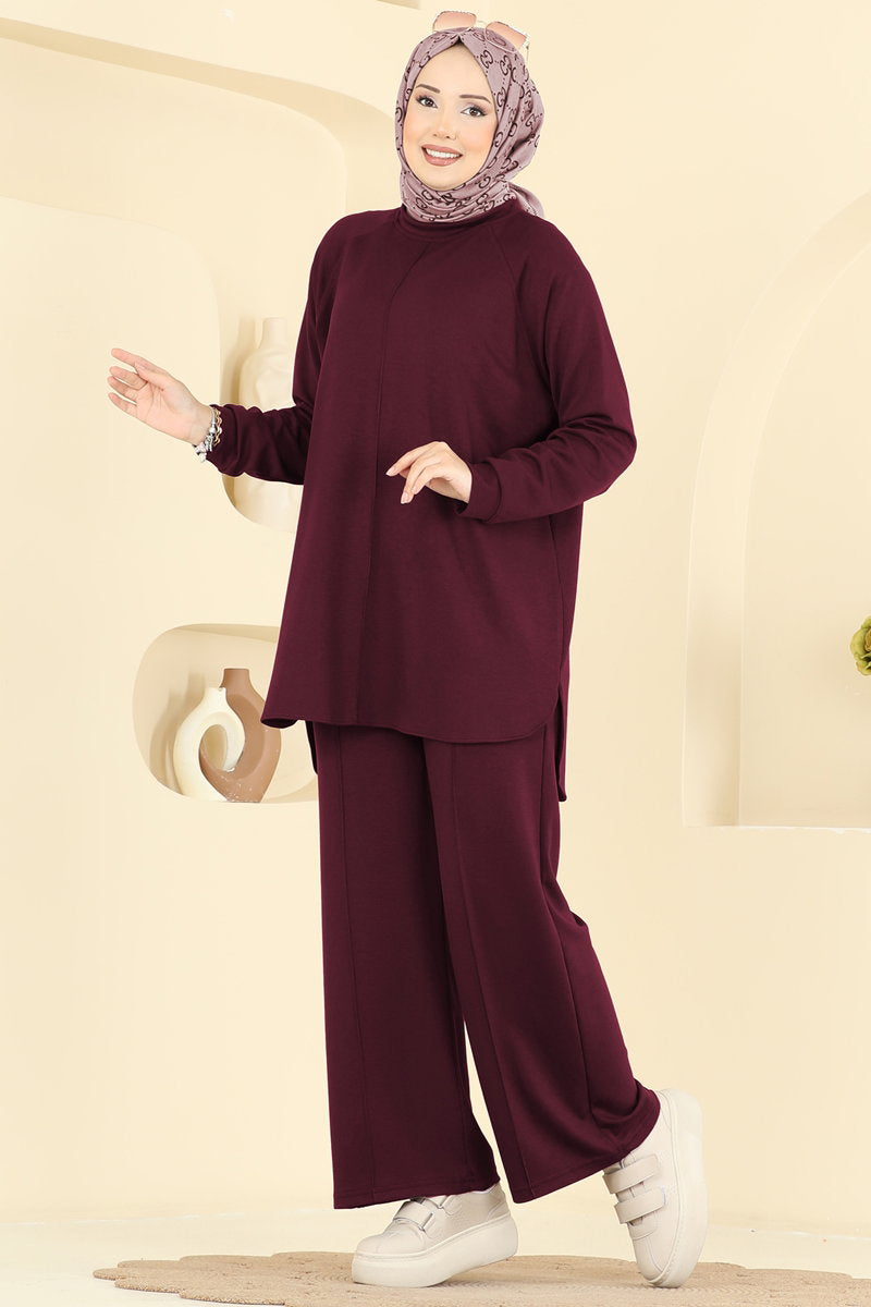 Modal Set with Pintuck Stitching - Burgundy