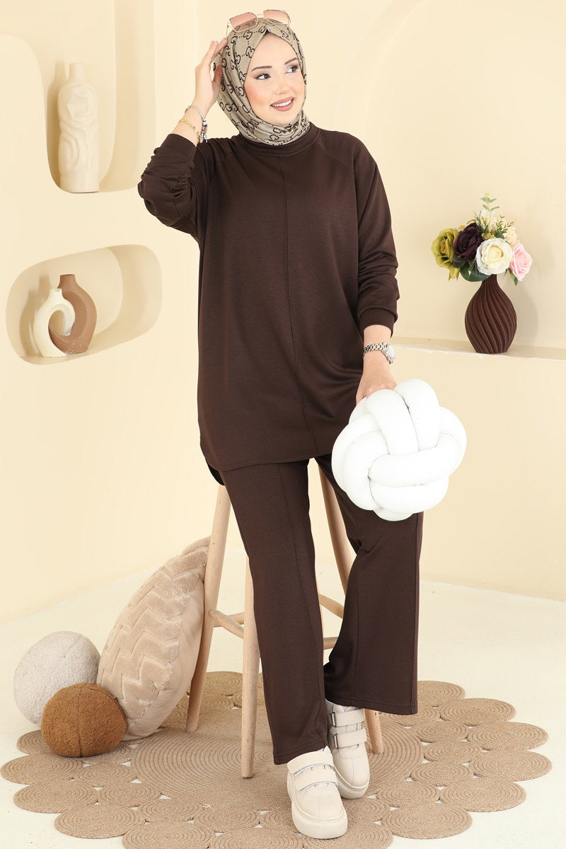 Modal Set with Pintuck Stitching - Brown