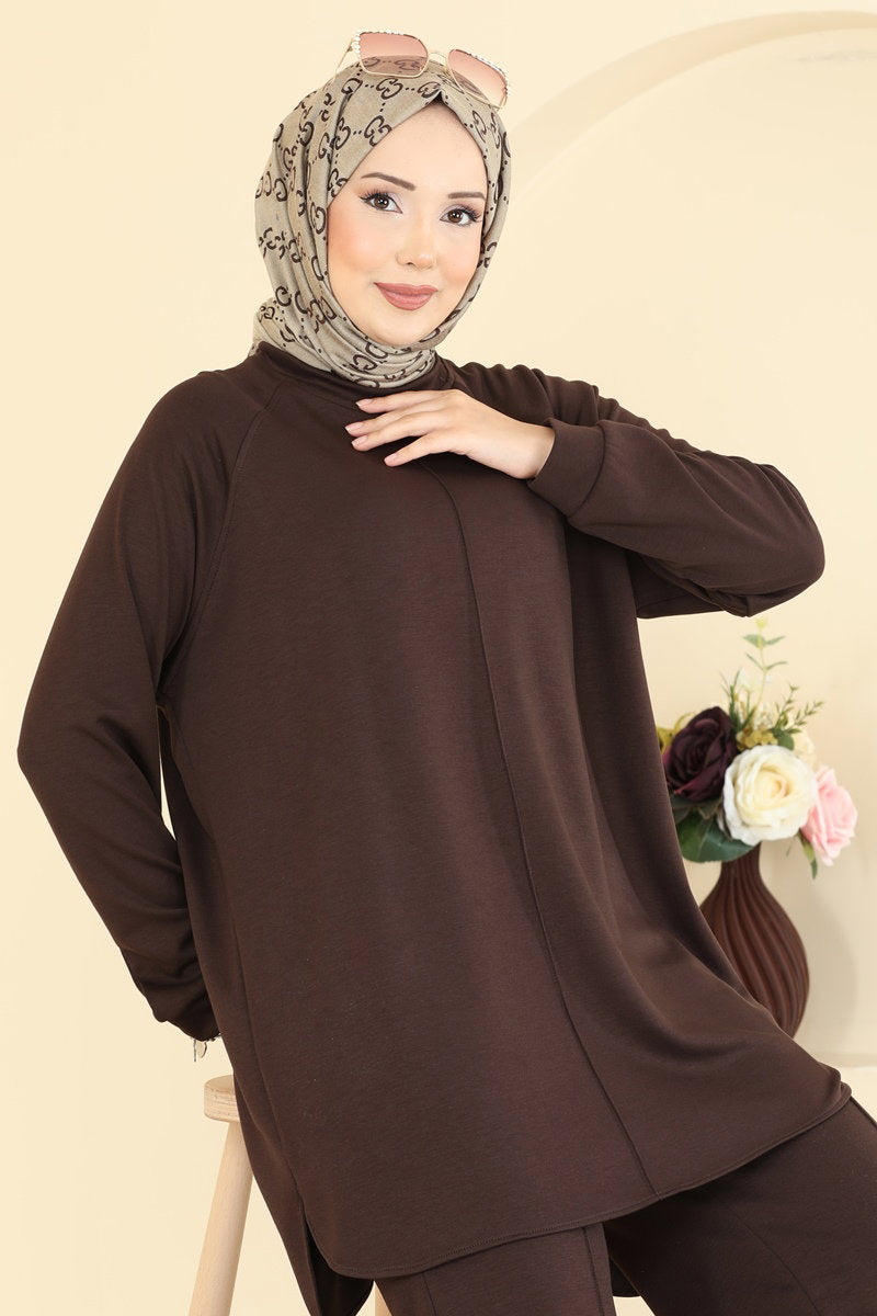 Modal Set with Pintuck Stitching - Brown