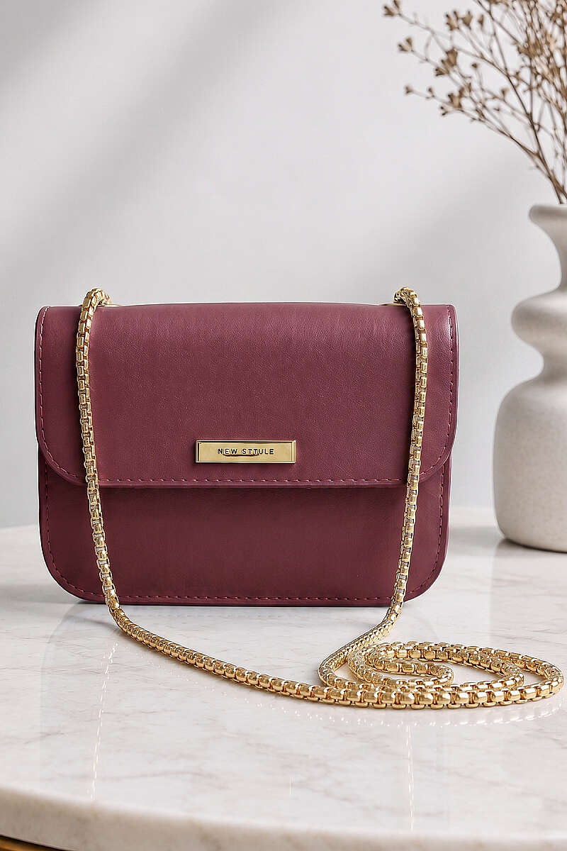 New Style Handbag with Badge - Burgundy