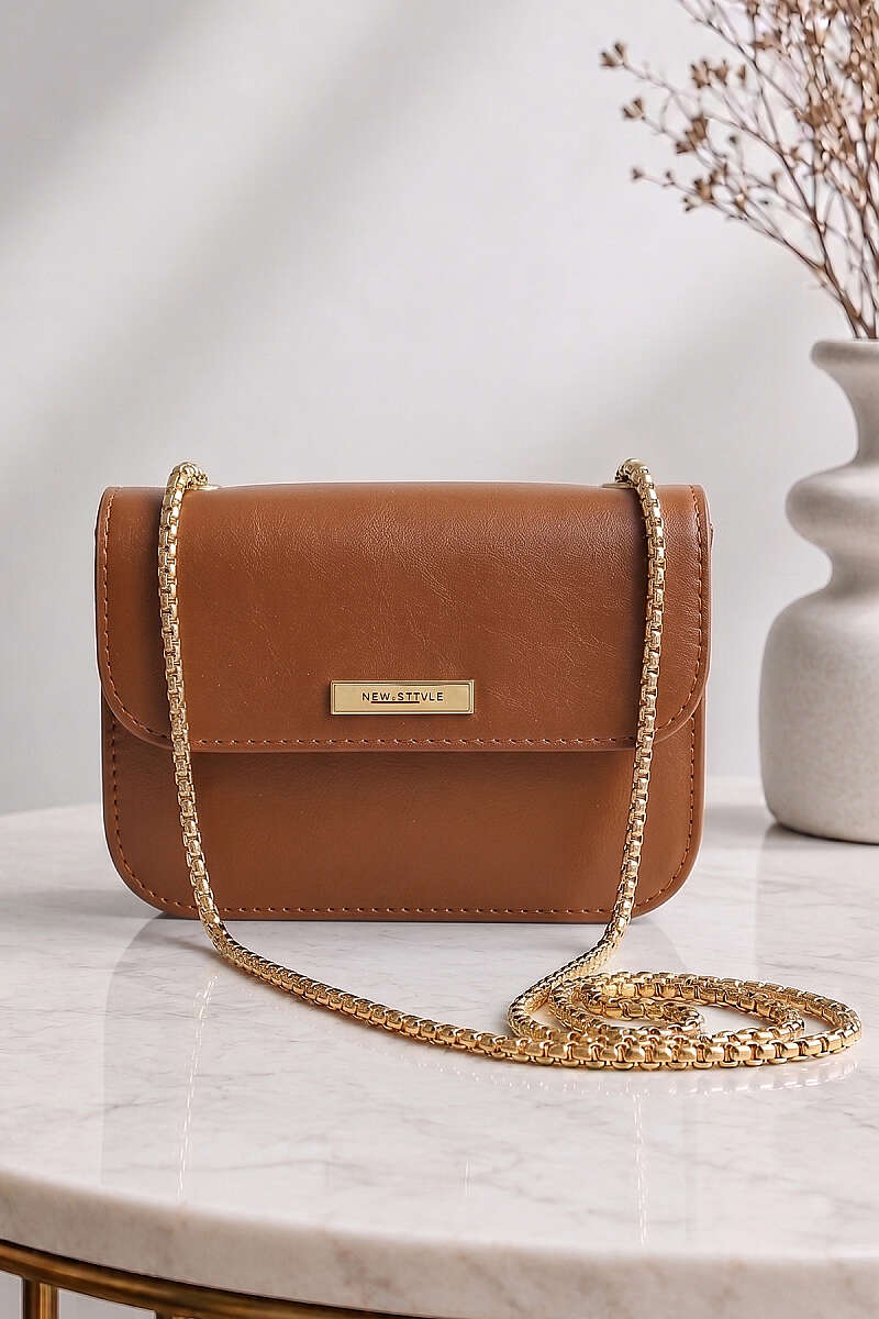 New Style Handbag with Badge - Tan