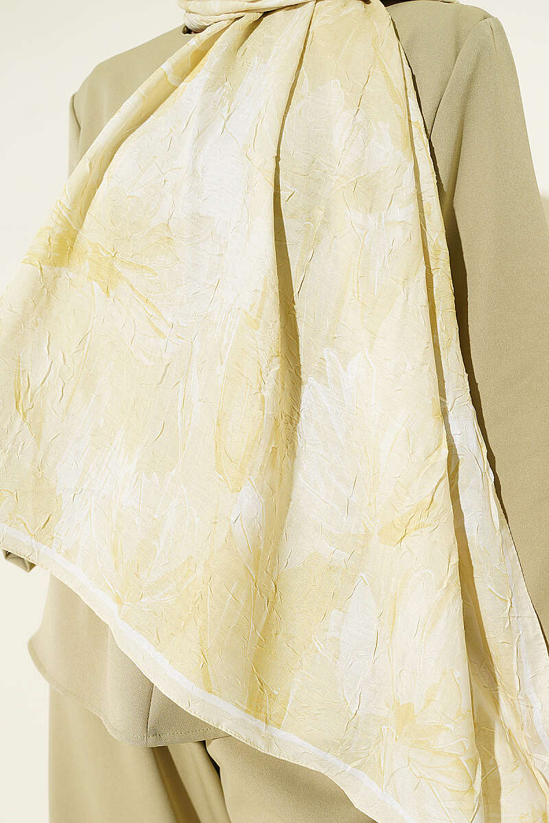 Water Lily Print Bamboo Crinkle Shawl - Lime