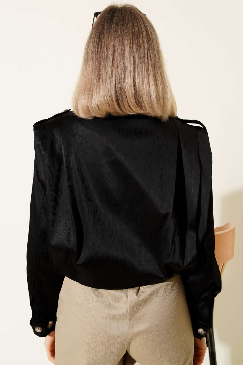 Button Jacket with Shoulder Epaulettes - Black