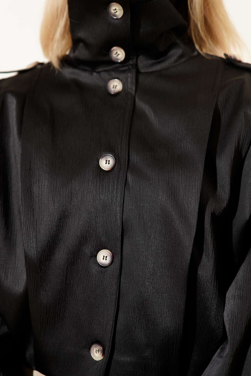 Button Jacket with Shoulder Epaulettes - Black